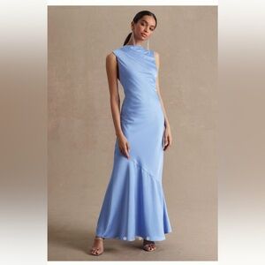 Significant Other Lana Cowl-Neck Tie-Back Satin Maxi Dress in Blue